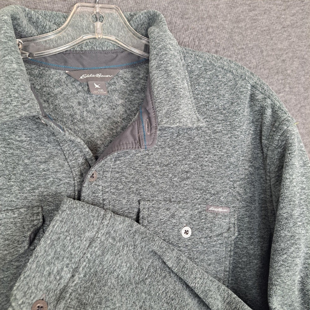 Eddie Bauer Fleece Shirt Men XLT Gray Long Sleeve Button Down Pockets Heathered